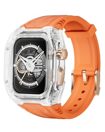 Transparent Protective Watch Band for iWatch (44mm / 45mm) - ORANGE & CLEAR (Only Ground Shipping)