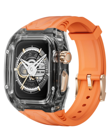 Transparent Protective Watch Band for iWatch (44mm / 45mm) - ORANGE & BLACK (Only Ground Shipping)