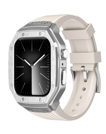 Sports Rugged Band with Metal Cover for iWatch (44mm / 45mm) - WHITE (Only Ground Shipping)