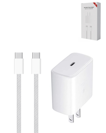Buy the 100W USB-C to USB-C Fast Charging Cable with a 45W USB-C Power Adapter for iPhone 16/15 and iPad Series (9ft).