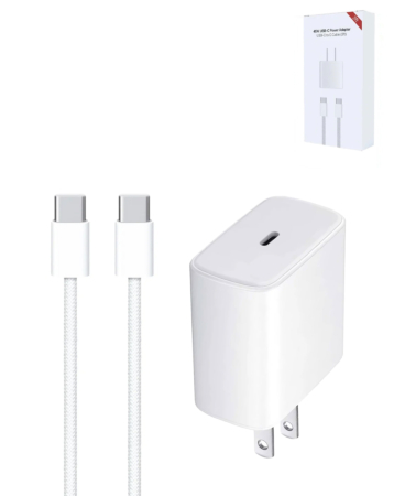 60W USB C-C Fast Charging Cable with USB-C Power Adapter for iPhone / iPads / AirPods Series (3ft) (45W) (Only Ground Shipping)