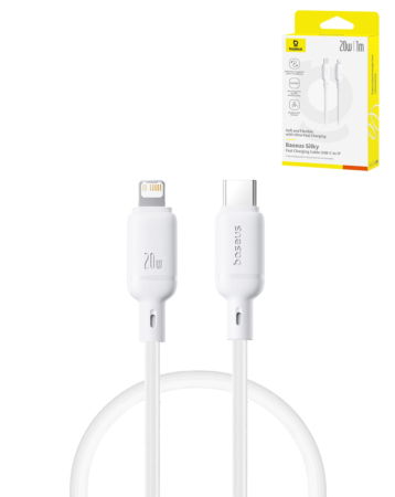 BASEUS Silky Series Fast Charging Cable USB C-L (MOON WHITE) (6ft) (20W) (Only Ground Shipping)