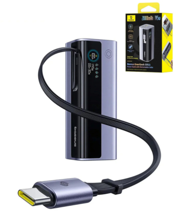 BASEUS EnerGeek GR11 Power Bank with Retractable Cable (145W) (20000mAh) (SPACE GRAY) (Only Ground Shipping)