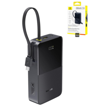 BASEUS EnerFill FC51 Bipow2 Pro Digital Display Power Bank with Built-in Cable (22.5W) (20000mAh)  (COSMIC BLACK) (Only Ground Shipping)