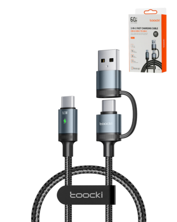 Toocki USB A+C to C Fast Charging Data Cable (3ft) (60w) (BLUE) (Only Ground Shipping)