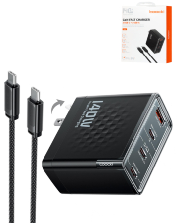 Toocki (140w) USB A+C+C+C GaN Charger with (3ft) (240w) USB C-C Cable (Only Ground Shipping)