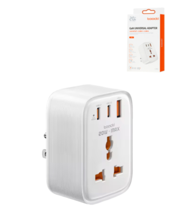 Toocki USB C+C+A US to Universal Converter Adapter (20W) (WHITE) (Only Ground Shipping)