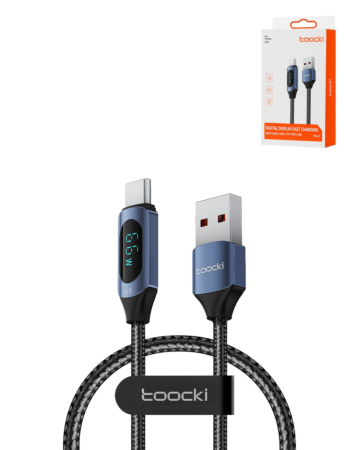 Toocki USB A-C Fast Charging Data Cable with Display (BLUE) (66W) (3ft) (Only Ground Shipping)