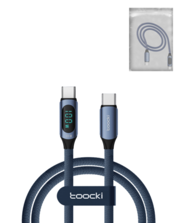 Toocki USB C-C Super Fast Charging Data Cable with Display (BLUE) (6ft) (100W) (Only Ground Shipping)