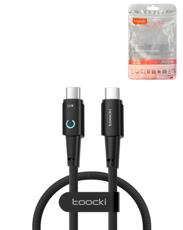Toocki C-C Data Transfer Cable with LED Light (1ft) (60W) (BLACK) (Only Ground Shipping)
