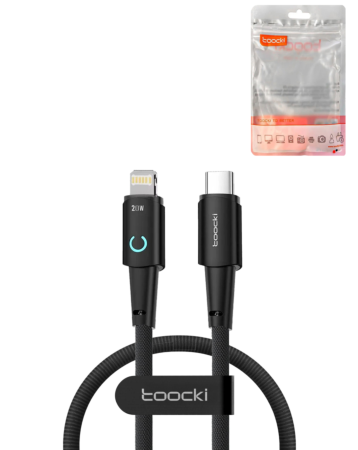 Toocki C-L Non-MFI Data Transfer Cable with LED Light (1ft) (20W) (BLACK) (Only Ground Shipping)
