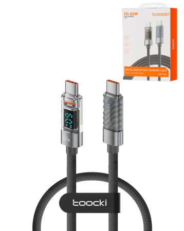 Toocki USB C-C Super Fast Charging Data Cable with Display (GRAY) (60W) (3ft) (Only Ground Shipping)