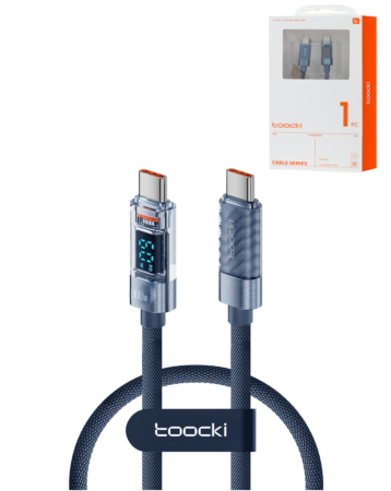 Toocki USB C-C Super Fast Charging Data Cable with Display (BLUE) (100W) (3ft) (Only Ground Shipping