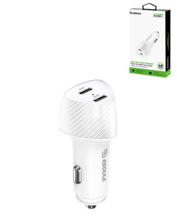 Esoulk Dual USB C+C Car Charger (WHITE) (40W) (Only Ground Shipping)