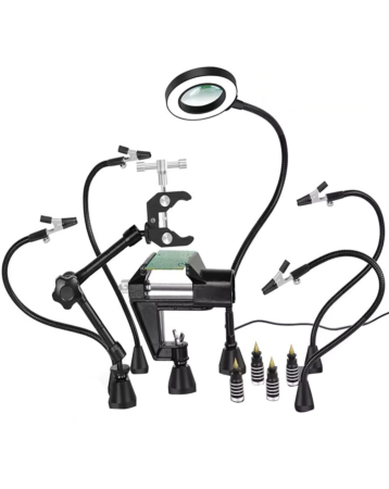 Magnetic Helping Hands Soldering PCB Circuit Board Holder with 3X LED Magnifying Lamp 360 Hot Air Gun Holder Extra Large & Heavy Duty Base Plate for Soldering Station (Only Ground Shipping)