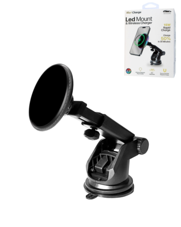 Max Charge Wireless Charging Led Phone Mount (15W) (BLACK) (Only Ground Shipping)