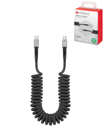 PowerPeak USB C-C Coiled Charging & Sync Cable (GRAY) (4ft) (Only Ground Shipping)