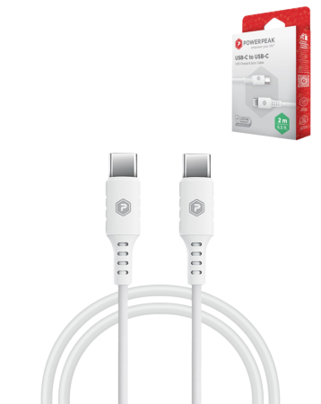 PowerPeak ECONOMY USB C-C Cable (WHITE) (6ft) (60W) (Only Ground Shipping)