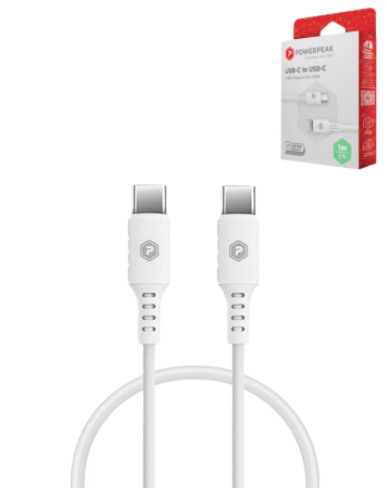 PowerPeak ECONOMY USB C-C Cable (WHITE) (3ft) (60W) (Only Ground Shipping)