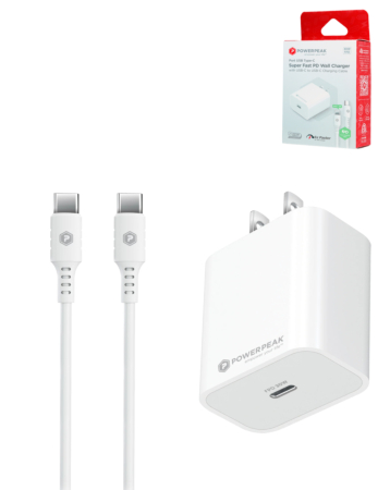 PowerPeak - Ultra Fast Wall Charger with USB C-C Cable (WHITE) (6ft) (30W) (Only Ground Shipping)