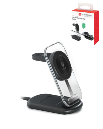 PowerPeak (3in1) Folding MagCharge Wireless Charging Station (15W) (BLACK) (Only Ground Shipping)
