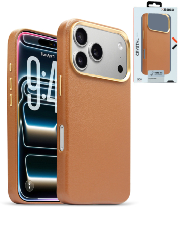 xBase by PowerPeak - Leather Magsafe Case for iPhone 17 Pro Max - (BROWN) (Only Ground Shipping)