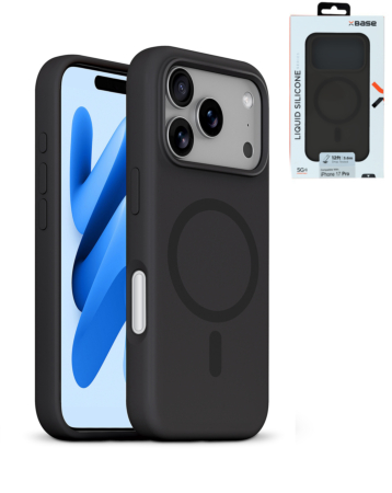 xBase by PowerPeak Liquid Silicone Gel/Rubber MagSafe for iPhone 17 Pro Max (BLACK) (Only Ground Shipping)