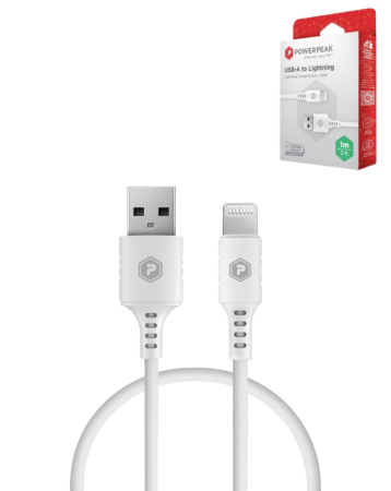 PowerPeak ECONOMY USB A-L Cable NON MFI (WHITE) (3ft) (12W) (Only Ground Shipping)