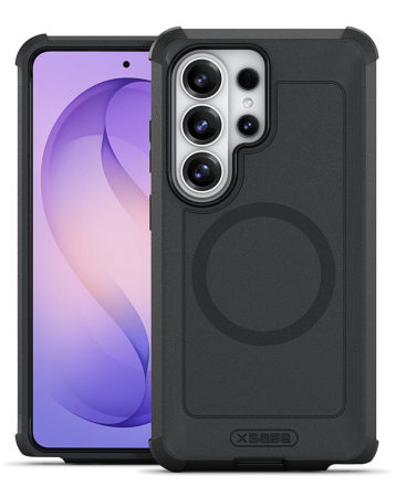 xBase by PowerPeak - Boulder Heavy-Duty MagSafe Co-Molded Rugged Protective Case - (BLACK) for Galaxy S26 Ultra (Only Ground Shipping)