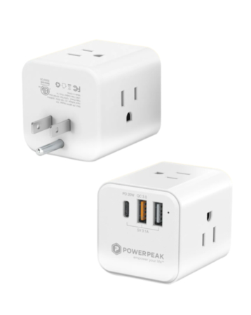 Powerpeak 6in1 Multi Port Power Block (3xAC Outlets & 2x USB-A & 1x USB-C) (Only Ground Shipping)