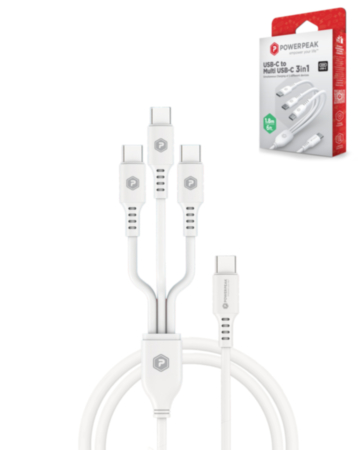 PowerPeak Type-C to 3 Type-C Splitter Cable (6ft) (White) (Only Ground Shipping)