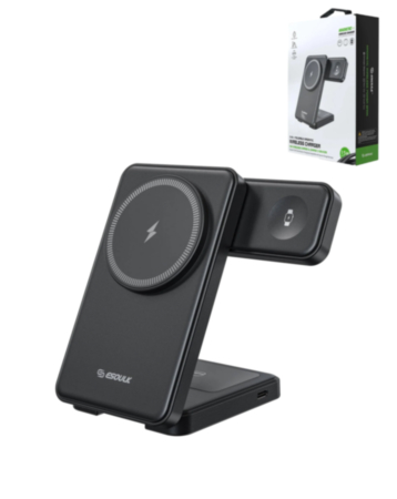 Esoulk 3-In-1 Foldable Magnetic Wireless Charger (15W) (BLACK) (Only Ground Shipping)