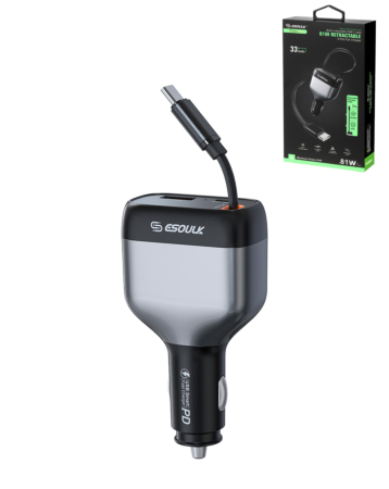 Esoulk USB C Car Charger (3ft) (81W) (GRAY) (Only Ground Shipping)