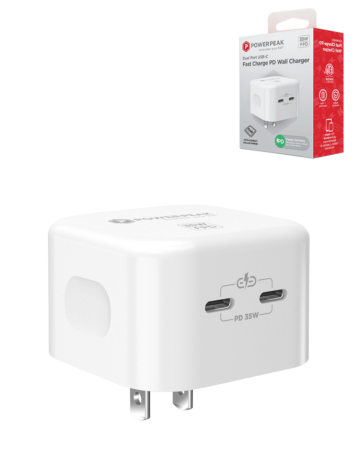 PowerPeak Dual USB-C PD Wall Power Adapter - (WHITE) (35W) (Only Ground Shipping)