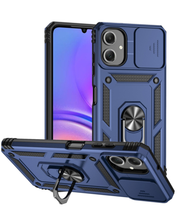 Dual Layers Hybrid Case with Metal Ring And Camera Protector - NAVY BLUE for Galaxy A07 (Only Ground Shipping)