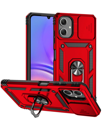 Dual Layers Hybrid Case with Metal Ring And Camera Protector - RED for Galaxy A07 (Only Ground Shipping)