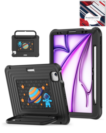 Kids SpaceGrip Tablet Case with Handle Stand (BLACK) for iPad 10 2022 (10.9") / iPad 11 (A16) / Air 11 (2024/2025/2026) / Air 4 / Air 5 / Pro 11 (All Models) (Only Ground Shipping)