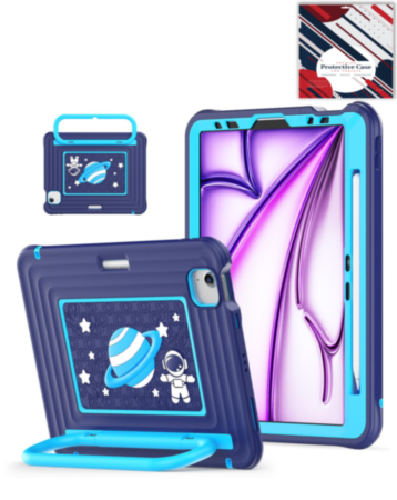 Kids SpaceGrip Tablet Case with Handle Stand (DARK BLUE) for iPad 10 2022 (10.9") / iPad 11 (A16) / Air 11 (2024/2025/2026) / Air 4 / Air 5 / Pro 11 (All Models) (Only Ground Shipping)