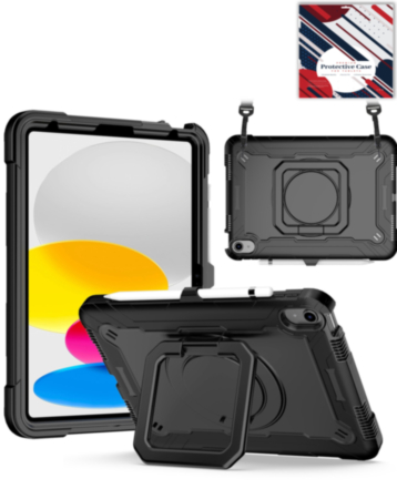 Full Body Protection Case with Square Kickstand (BLACK) for iPad 10 2022 (10.9") / iPad 11 (A16) / Air 11 (2024/2025/2026) / Air 4 / Air 5 / Pro 11 (All Models) (Only Ground Shipping)