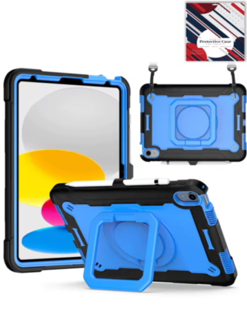 Full Body Protection Case with Square Kickstand (BLACK & BLUE) for iPad 10 2022 (10.9") / iPad 11 (A16) / Air 11 (2024/2025/2026) / Air 4 / Air 5 / Pro 11 (All Models) (Only Ground Shipping)