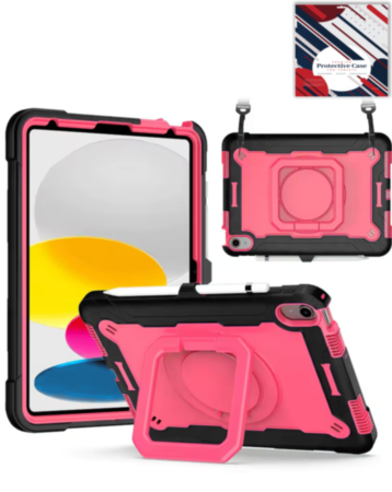 Full Body Protection Case with Square Kickstand (BLACK & HOT PINK) for iPad 10 2022 (10.9") / iPad 11 (A16) / Air 11 (2024/2025/2026) / Air 4 / Air 5 / Pro 11 (All Models) (Only Ground Shipping)
