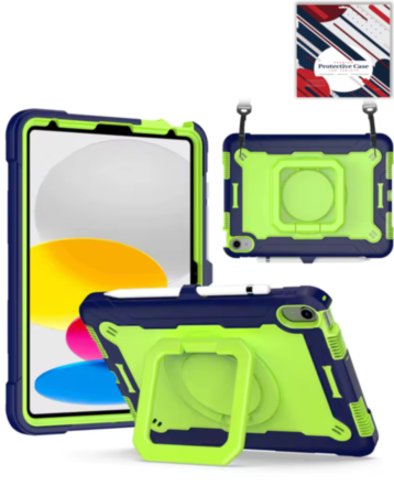 Full Body Protection Case with Square Kickstand (NAVY BLUE & GREEN) for iPad 10 2022 (10.9") / iPad 11 (A16) / Air 11 (2024/2025/2026) / Air 4 / Air 5 / Pro 11 (All Models) (Only Ground Shipping)