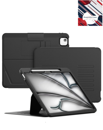 Magnetic Multi-Layers Protective Case with Pen Holder - BLACK for iPad Air 13 2024 / Pro 12.9 (3rd / 4th / 5th / 6th) (Only Ground Shipping)