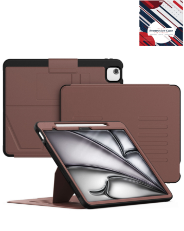 Magnetic Multi-Layers Protective Case with Pen Holder - BROWN for iPad Air 13 2024 / Pro 12.9 (3rd / 4th / 5th / 6th) (Only Ground Shipping)