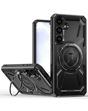 Full-Body Rugged Shockproof Case with Built-in Ring Holder - BLACK for Galaxy A14 4G/5G (Only Ground Shipping)
