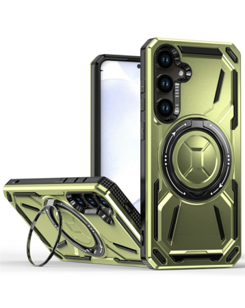 Full-Body Rugged Shockproof Case with Built-in Ring Holder - GREEN for Galaxy A14 4G/5G (Only Ground Shipping)