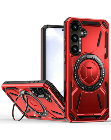 Full-Body Rugged Shockproof Case with Built-in Ring Holder - RED for Galaxy A14 4G/5G (Only Ground Shipping)
