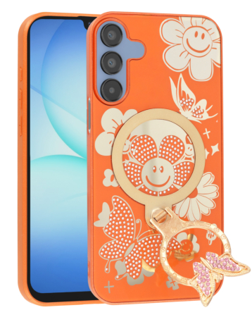 Luxury Diamond Shiny Cases with Butterfly Ring Design - ORANGE for Galaxy A15 5G (Only Ground Shipping)