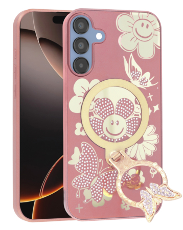 Luxury Diamond Shiny Cases with Butterfly Ring Design - ROSE GOLD for Galaxy A15 5G (Only Ground Shipping)