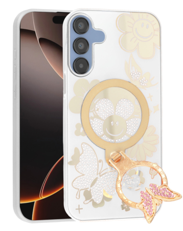 Luxury Diamond Shiny Cases with Butterfly Ring Design - WHITE for Galaxy A15 5G (Only Ground Shipping)